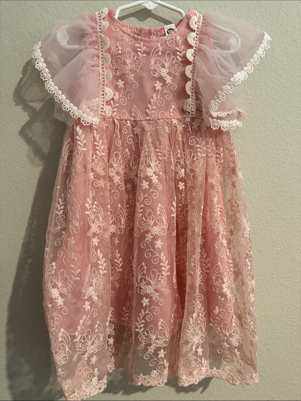 Embellished Pink Lace Girls' Formal Dress
